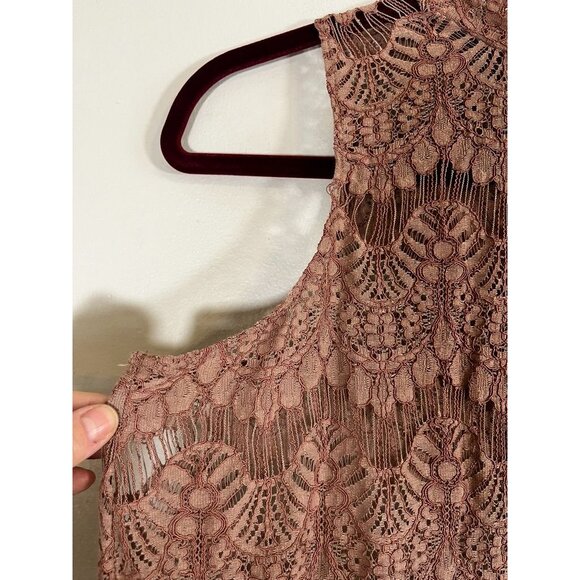 Floral Lace Sheer Top L Brown Earthy Goblin Fairy Whimsical Boho Indie Folk 90s - Picture 2 of 9